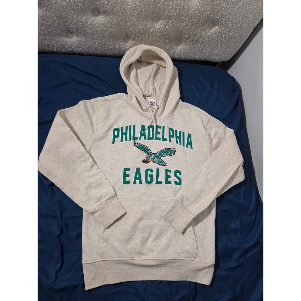 NFL Philadelphia Eagles Hoodie Mens Small Heather Oatmeal Embroidered Sweatshirt